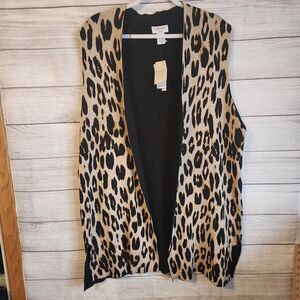 carmen 1X womens cheetah animal print open front long cardigan sweater NWT